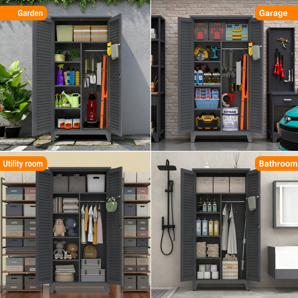 73'' Tall Metal Tool Storage Cabinet with Steel Construction - Gray
