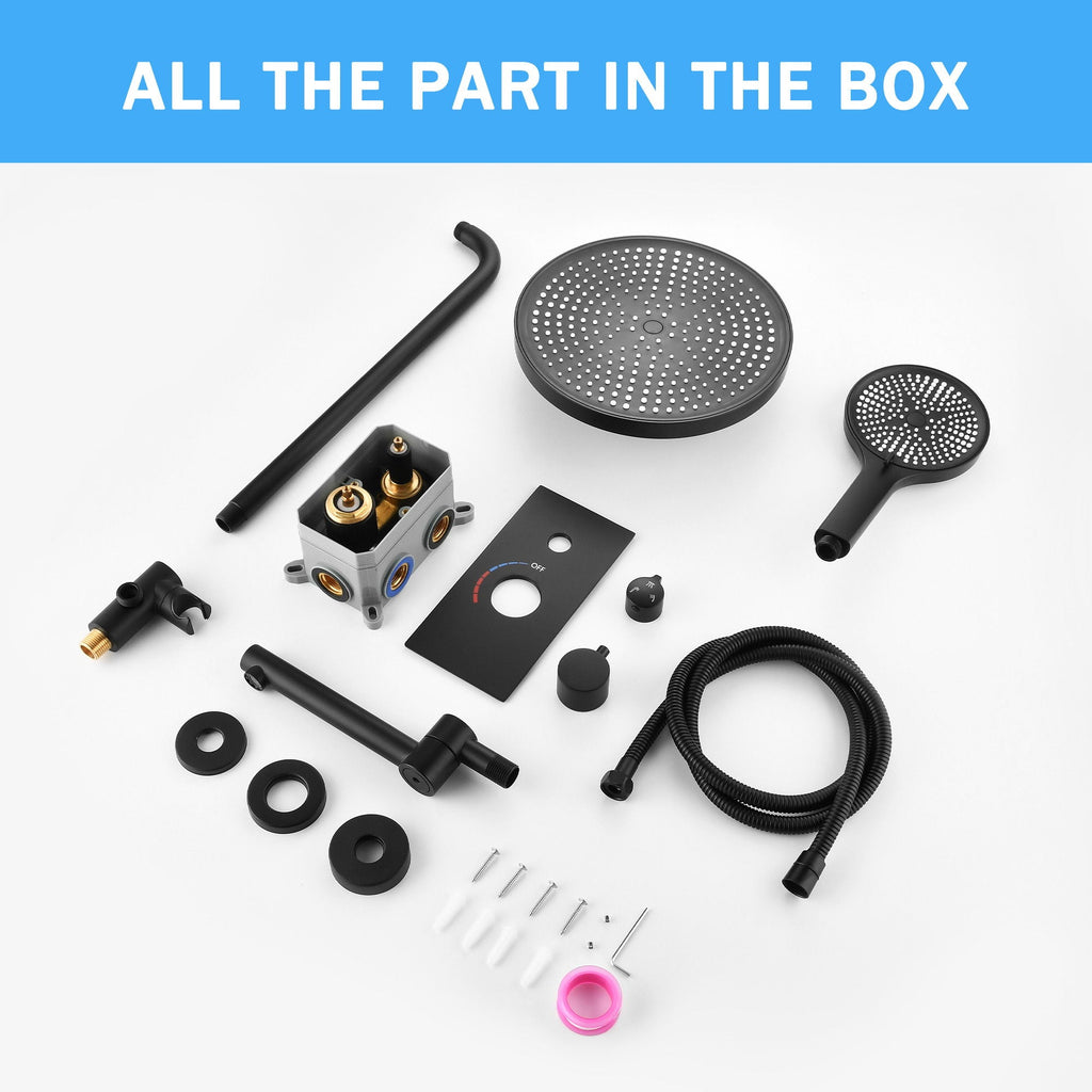 10" Shower System Set with Control Valve – Solid Brass – Gold or Black