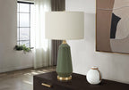 Contemporary Green Ceramic Table Lamp with Ivory Linen Shade
