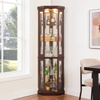 Corner Glass Curio Cabinet with Lighting - Dark Cherry