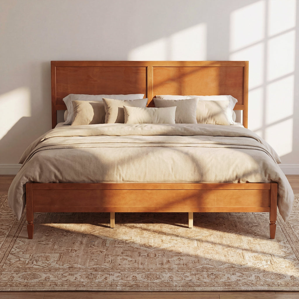 King Size Wood Platform Bed Frame with Classic Headboard - Brown or Natural
