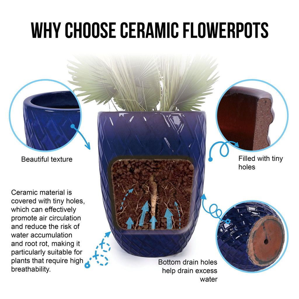Ceramic Planter with Drainage Hole - White or Light Blue