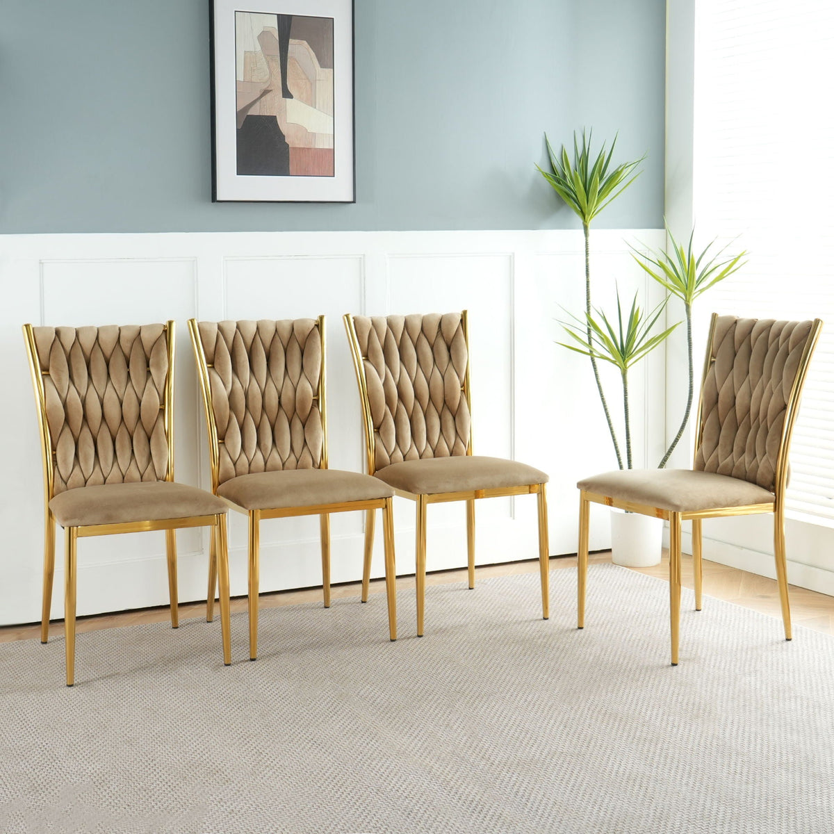 Modern Dining Chair Set with Plated Metal Legs - Multiple Colors