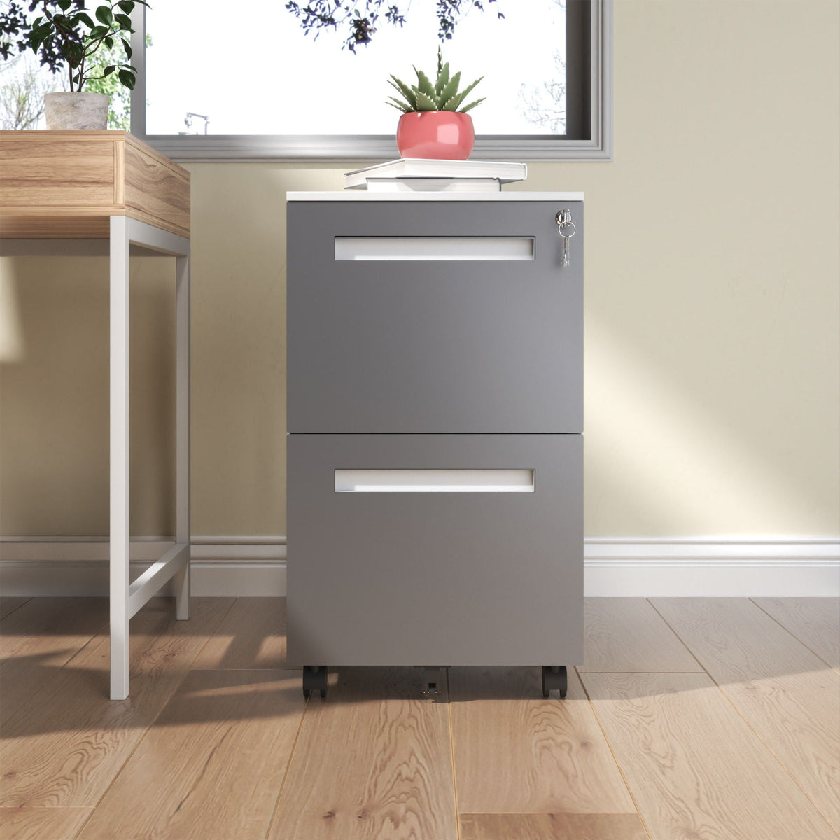 2-Drawer Mobile File Cabinet with Lock - White
