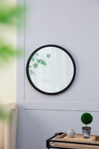 Circle Wall Mirror with Wooden Frame - Black, Light Brown, Dark Brown