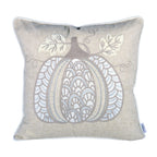 Lace Embroidered Pumpkin Throw Pillow with Linen-Blend Fabric - Natural