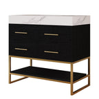 36" Artificial Stone Bathroom Vanity with Ceramic Sink - Black/White