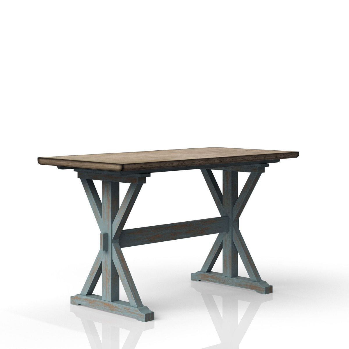 Aqua Blue X-Base Counter Height Dining Table with Solid Wood Construction