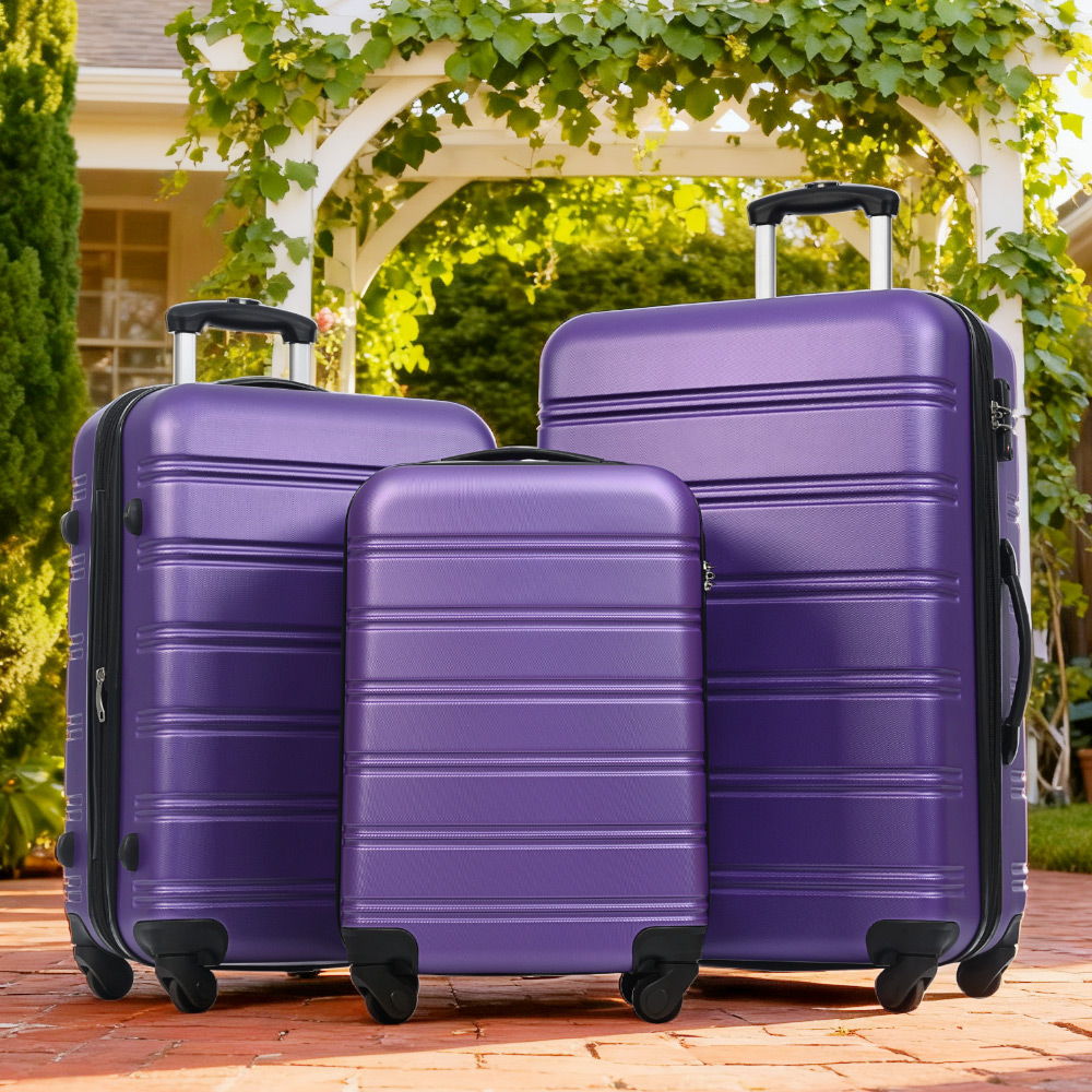 3 Piece Hardside Spinner Luggage Set with TSA Lock - Blue, Purple, Pink, Beige