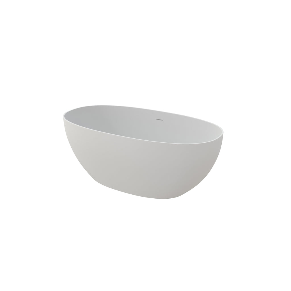 59" Solid Surface Soaking Bathtub with Freestanding Design - Matte White