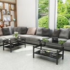 Glass Lift Top Coffee Table with Storage Shelf - Black