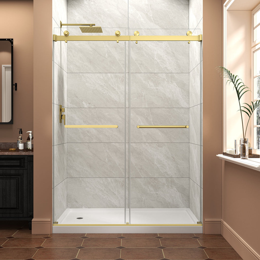Brushed Gold Frameless Shower Door with Adjustable Width - 60" W x 76" H
