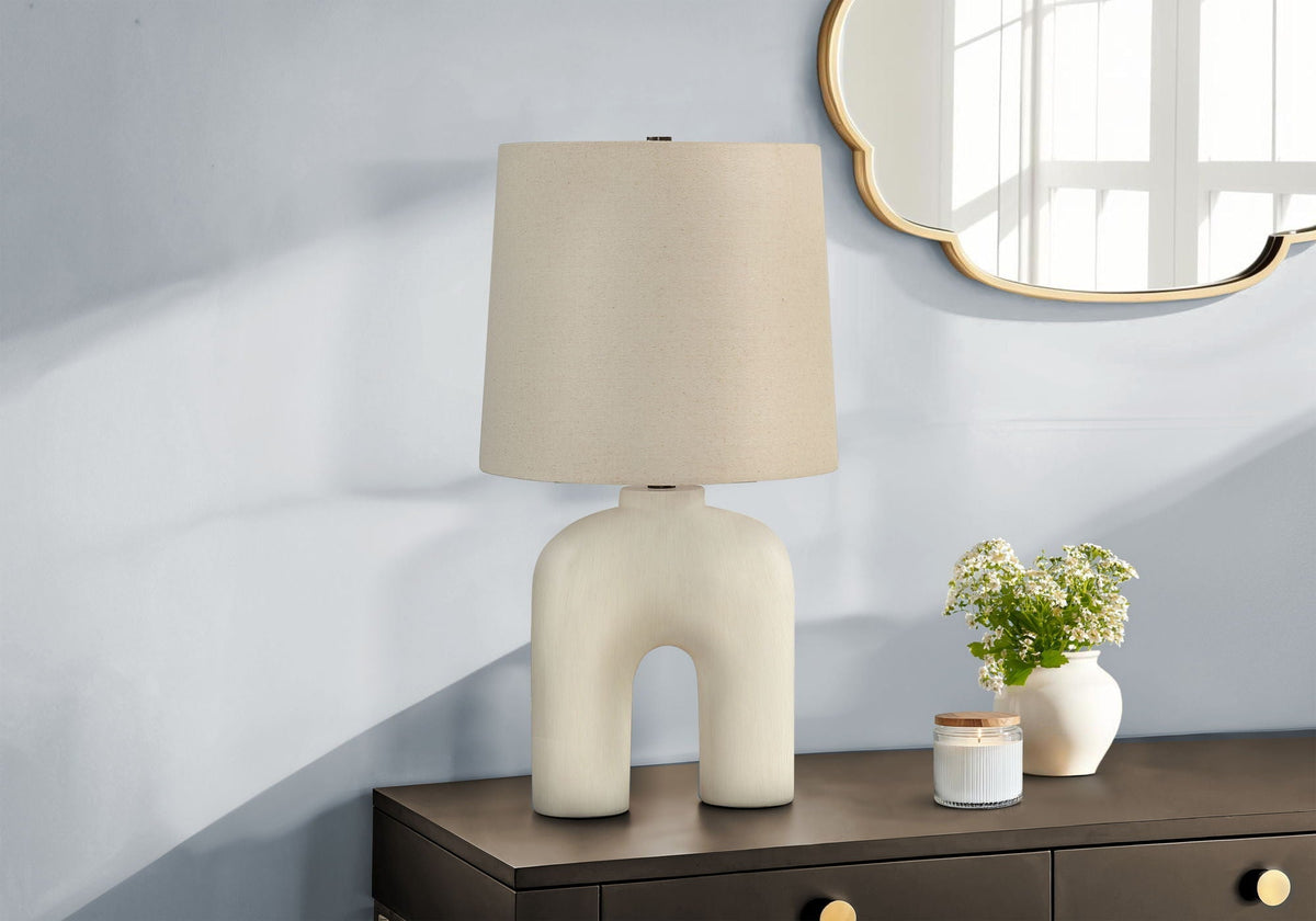 Modern Cream Resin Table Lamp with Beige Linen Shade