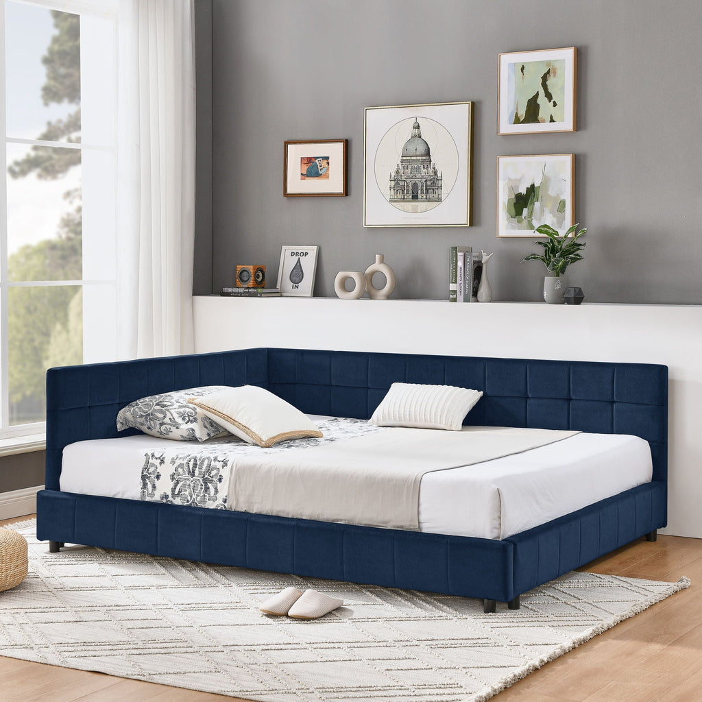 Mid-Century Storage Upholstered Tufted Bed Frame with Backrest and Armrests - Multiple Colors