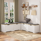 3-Piece L-Shaped Multi-Functional Storage Bench with Cushion - White/Natural