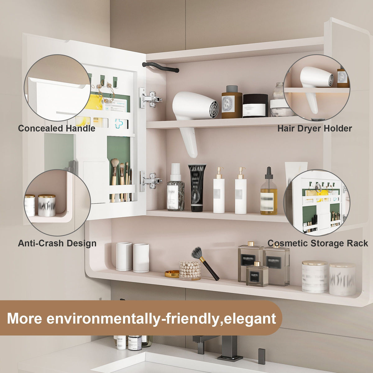 Aluminium Medicine Cabinet Mirror with LED & Defogging Function - Khaki