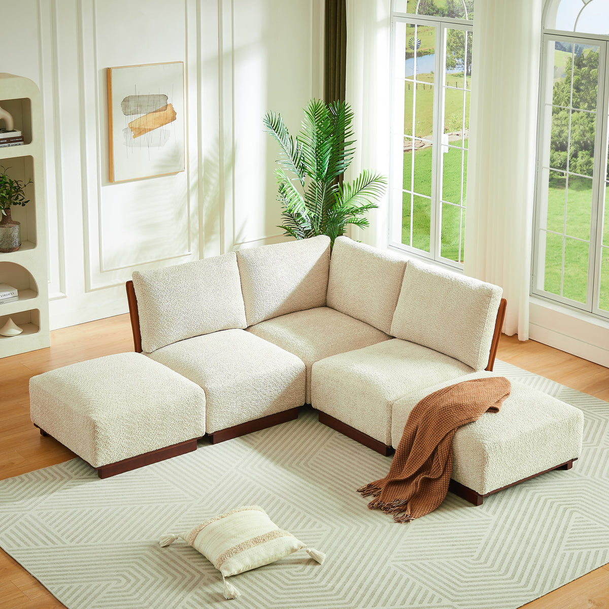 Boucle Modular Sectional Sofa with Deep Ergonomic Seating - Velora 88.5 in.
