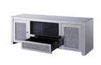 Mirrored TV Stand with Faux Diamonds and Storage - Silver