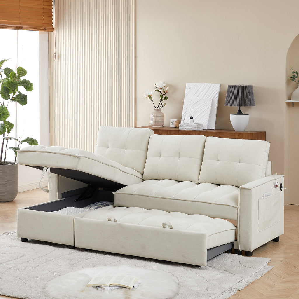 71.3" Reclining Sofa Bed with USB Ports - Chenille