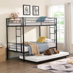 Twin Over Twin Metal Bunk Bed with Trundle - Black