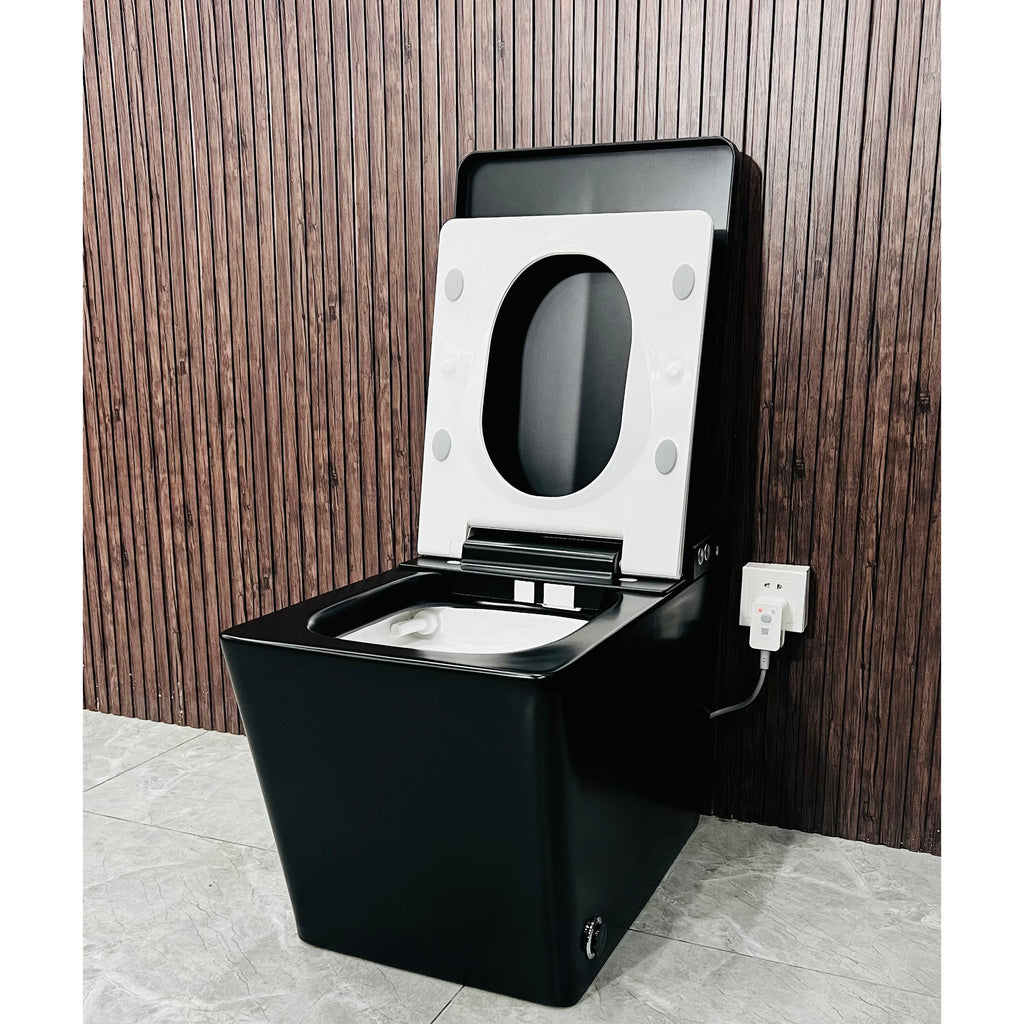 Black Square Smart Toilet with Built-in Tank and Remote Control - Matte Black