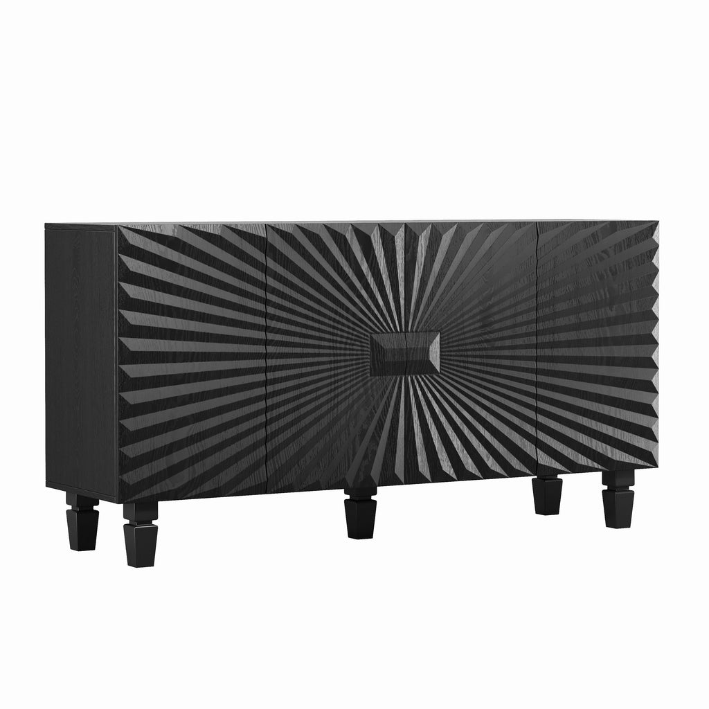 59'' Modern Buffet Sideboard with Sunburst Doors - Black