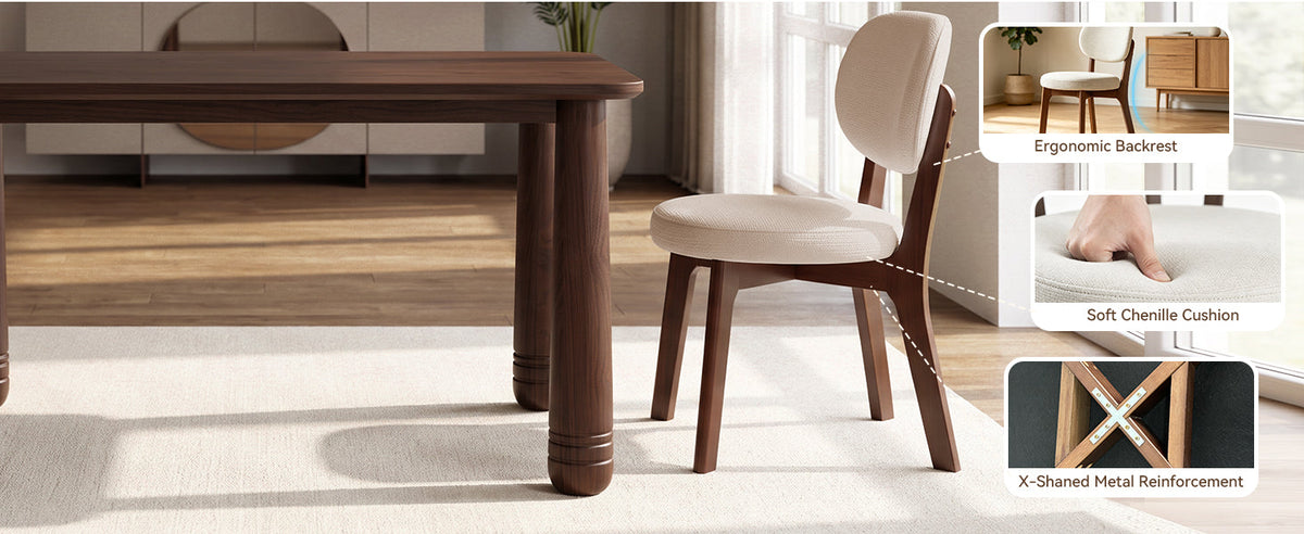 63-Inch Walnut-Finish Dining Set with 4 Upholstered Chairs