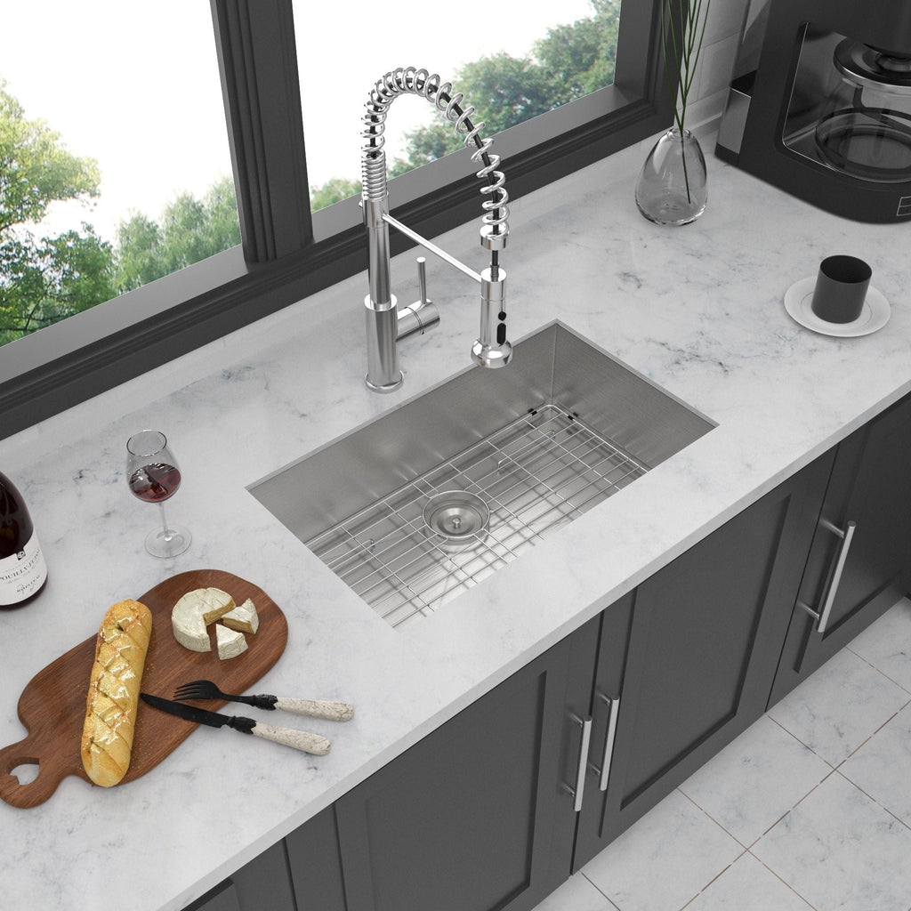 Modern Undermount Stainless Steel Kitchen Sink 16 Gauge, Deep Single Bowl - Gray