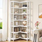 7 Tier Corner Bookshelf with Hexagonal Design - Dark Brown, White, Dark Gray
