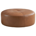 Tan Leather Ottoman with Mid-Century Modern Design - 36" Upholstered Ottoman