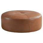 Tan Leather Ottoman with Mid-Century Modern Design - 36" Upholstered Ottoman