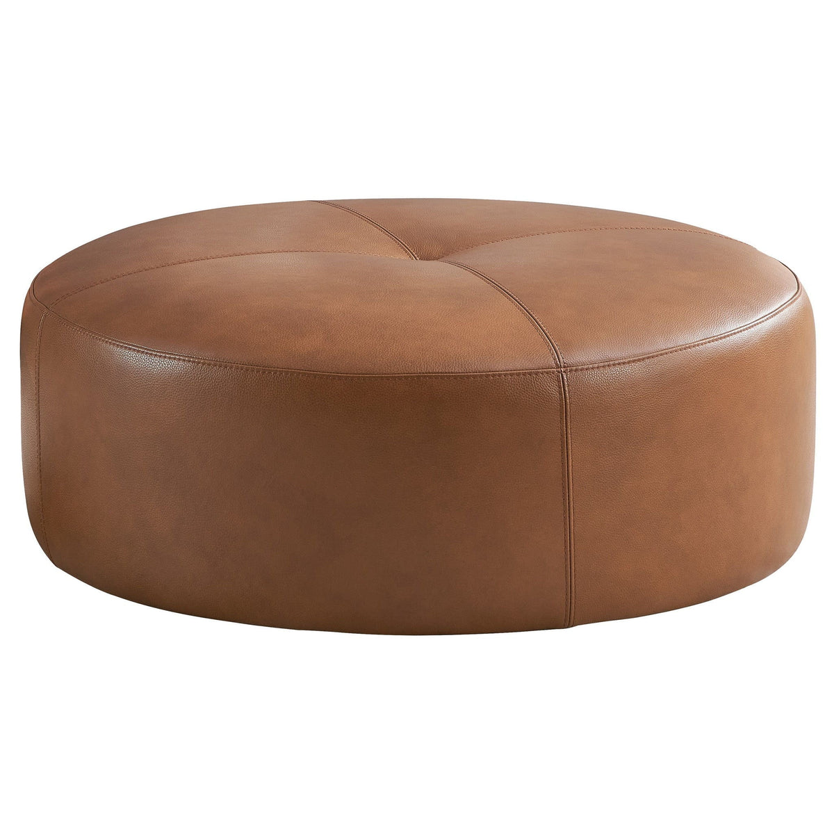 Tan Leather Ottoman with Mid-Century Modern Design - 36" Upholstered Ottoman