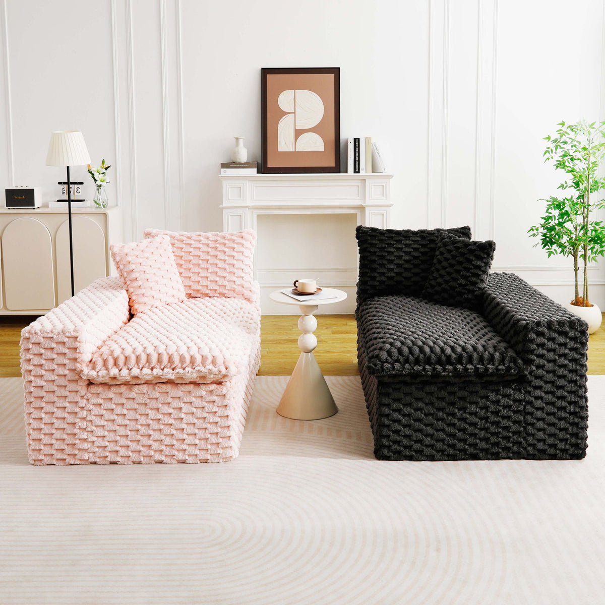 Multifunctional 4-Seater Stationary Sofa with Adjustable Layout - Pink & Black