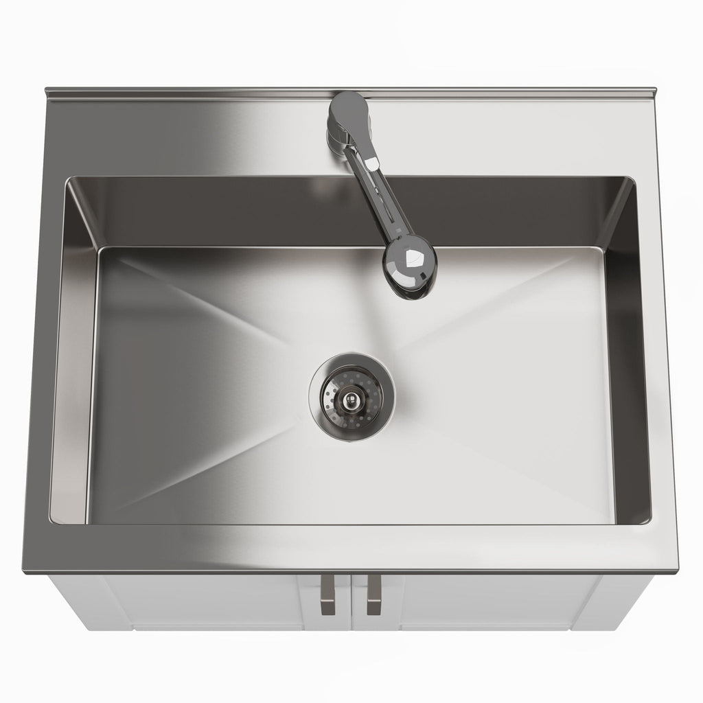 White Laundry Cabinet with Stainless Steel Sink and Pull-Out Faucet