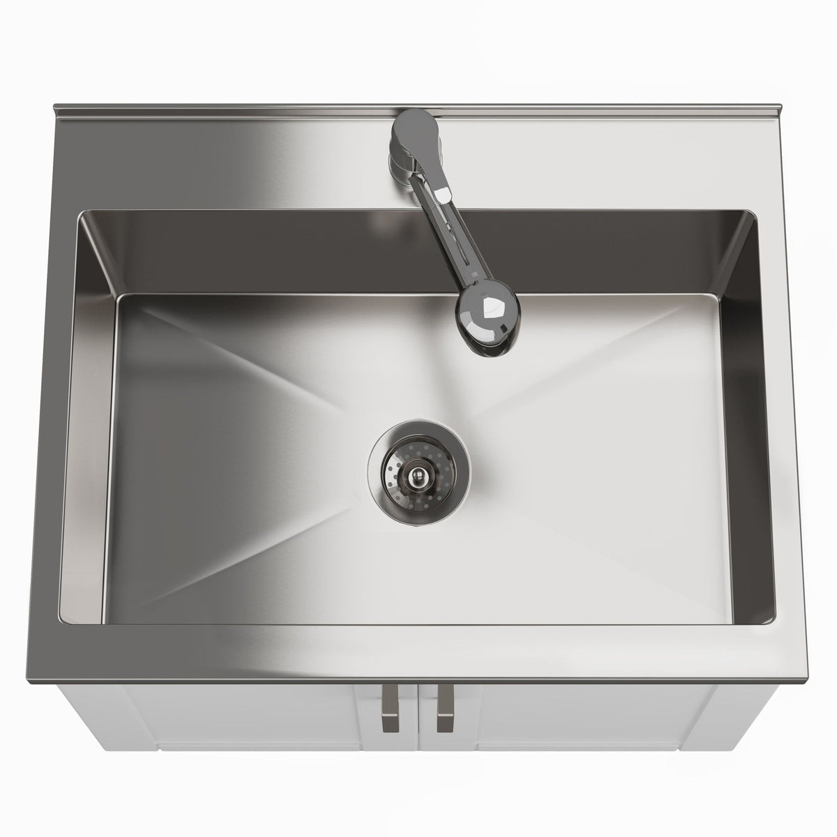 White Laundry Cabinet with Stainless Steel Sink and Pull-Out Faucet