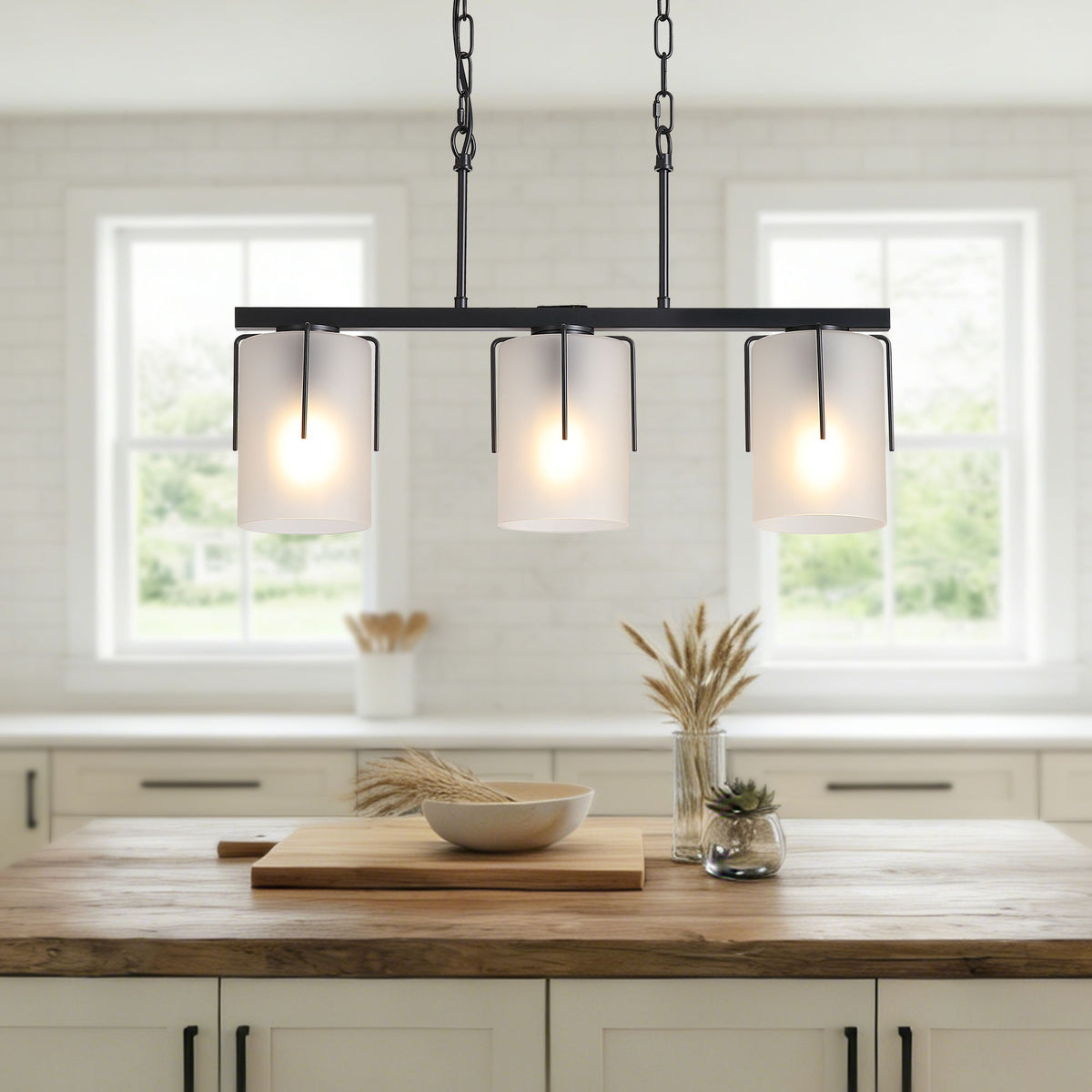 Adjustable Cylindrical Pendant Light with Frosted Glass Shade - Black or Gold