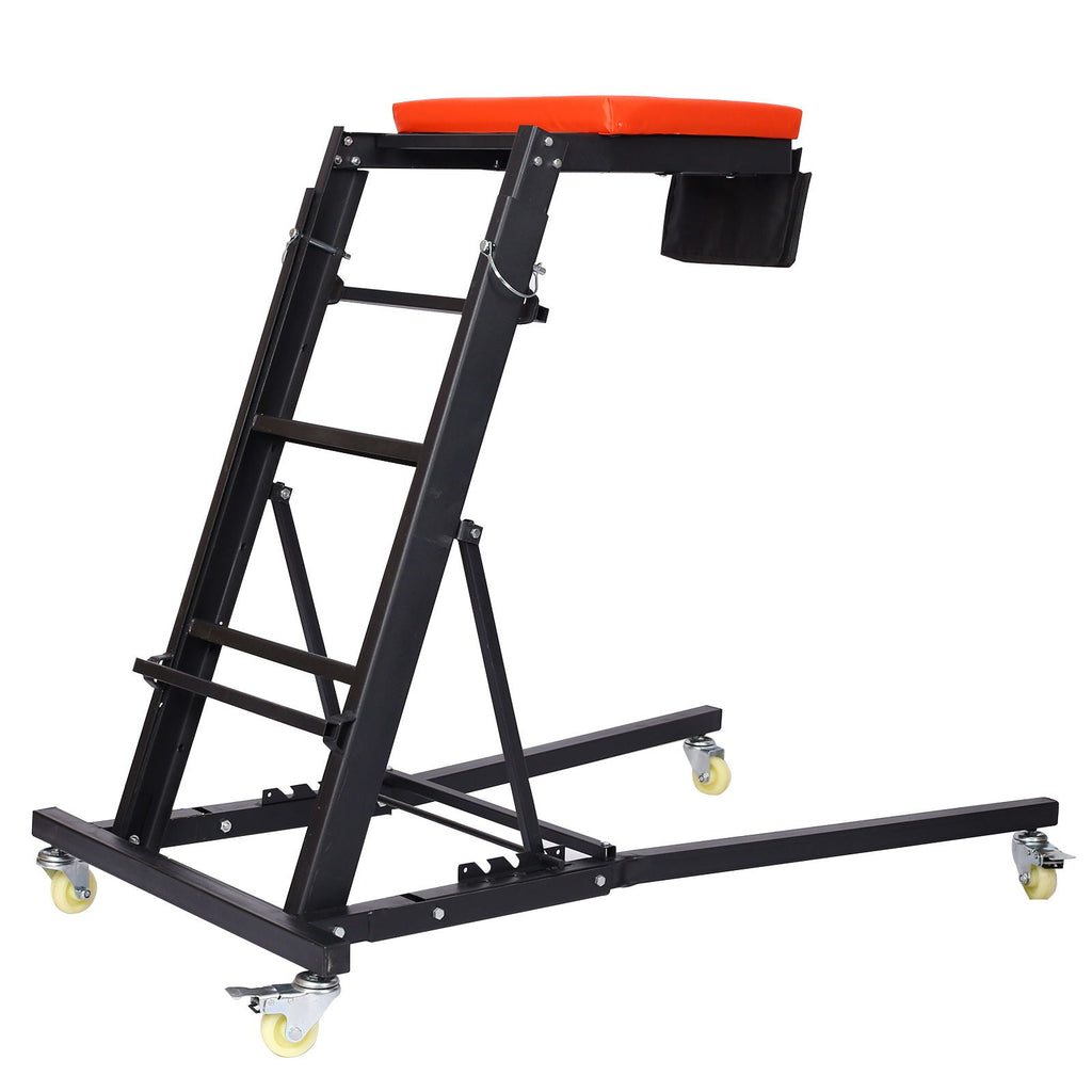 Heavy Duty Foldable Rolling Engine Top Creeper with Padded Deck - Black