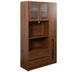 Tall Kitchen Pantry Cabinet with 4 Tier Side Shelf - Walnut