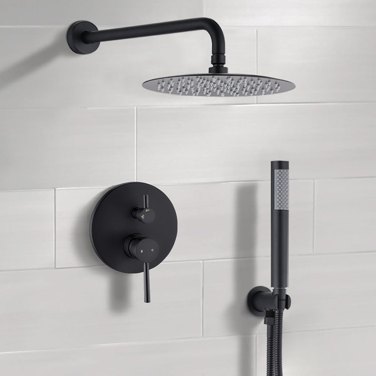 10" Round Rain Shower Head and Handheld Set with Adjustable Tilt - Black or Pearl Silver