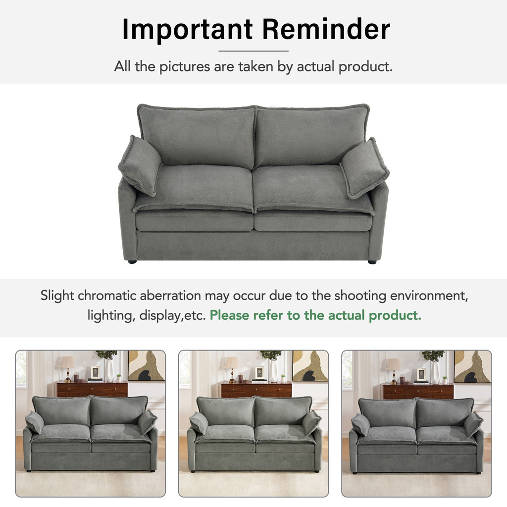 Modern Loveseat Sofa with Side Storage Pockets - Green, Beige, or Dark Gray
