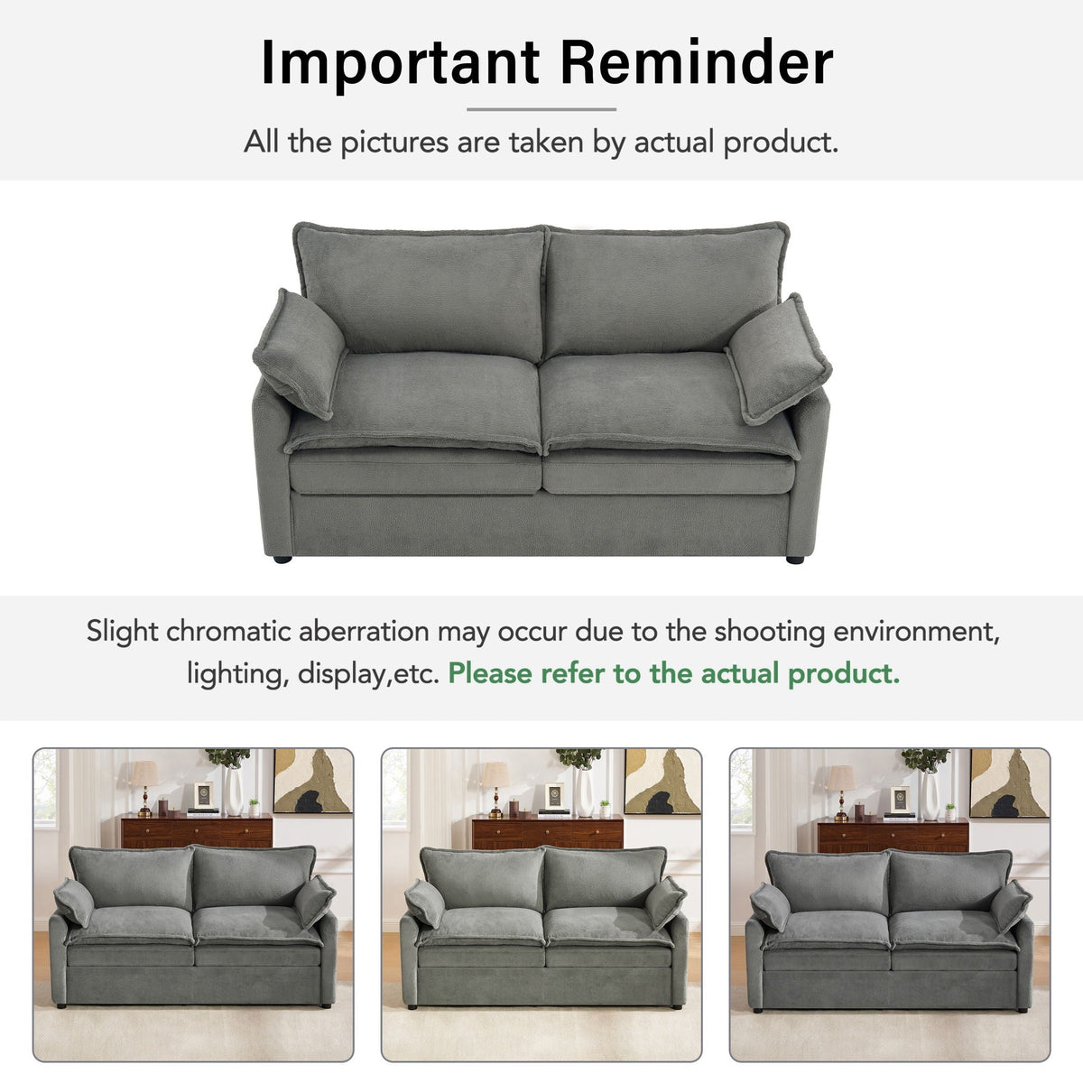Modern Loveseat Sofa with Side Storage Pockets - Green, Beige, or Dark Gray