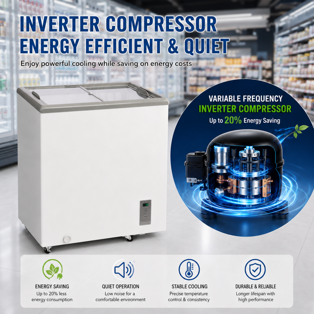 7.0 Cu.Ft Commercial Display Chest Freezer with Inverter Technology - Glass