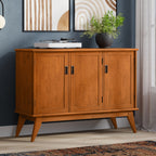 Brown 3 Door Sideboard Buffet with Adjustable Shelves - Teak Finish
