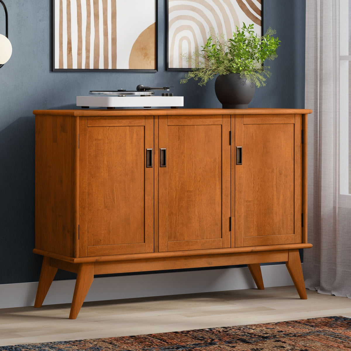 Brown 3 Door Sideboard Buffet with Adjustable Shelves - Teak Finish