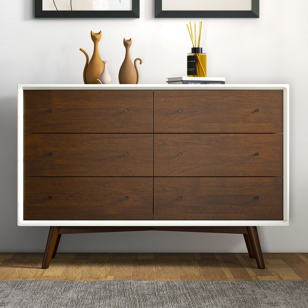 6-Drawer Dresser with Spacious Storage - Dark Brown / White