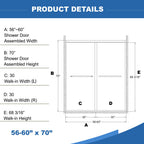Double Sliding Shower Door with Tempered Glass - Matte Black
