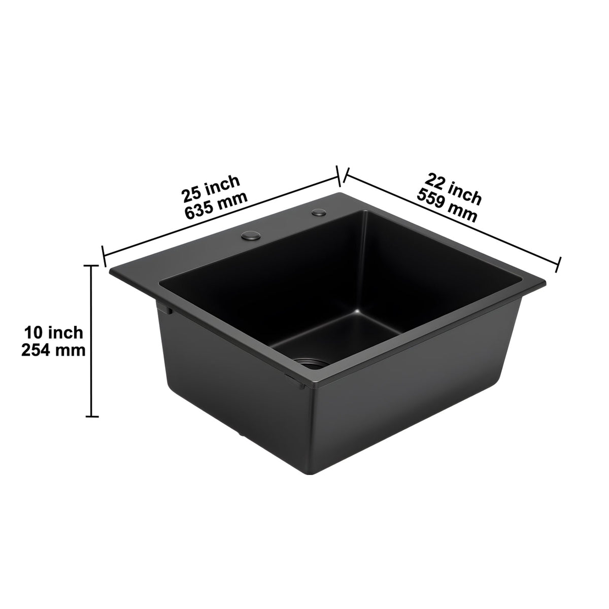 25 Inch Granite Kitchen Sink with Scratch Resistance - Matte Black