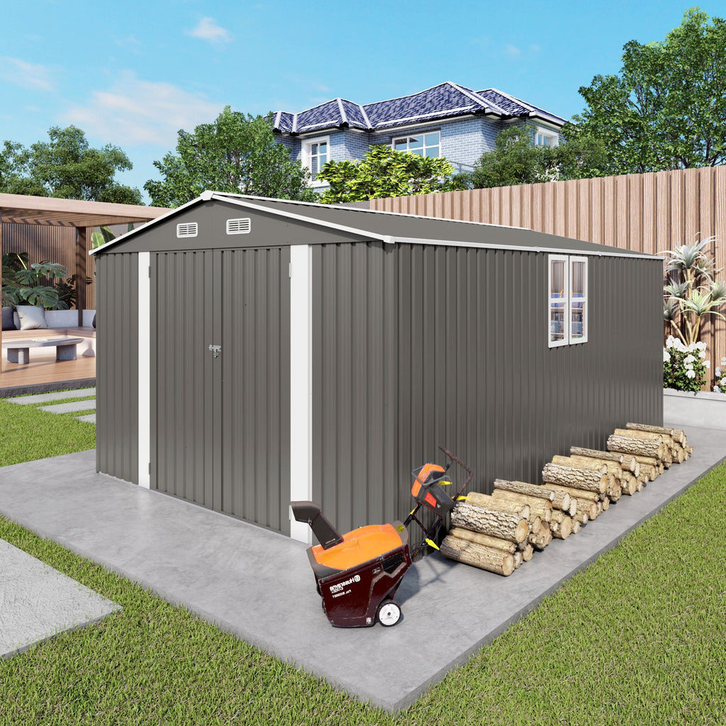 Outdoor Storage Shed with Lockable Doors - Dark Gray