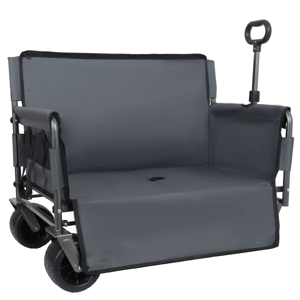 3-in-1 Convertible Folding Wagon Cart with Bench Seat & Storage - Gray