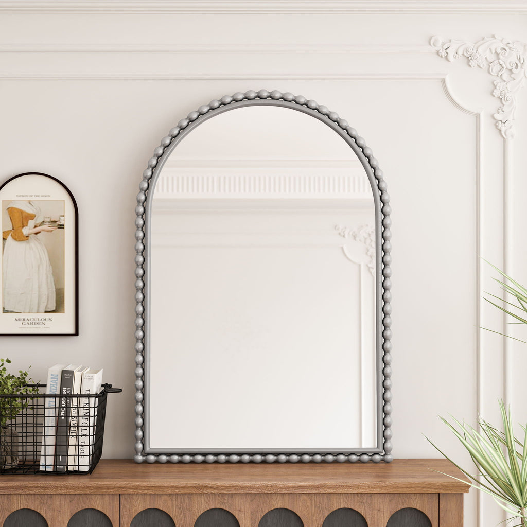 Vintage Iron Art Arch Mirror with Table & Wall Display Options - Gold or Pearl Silver